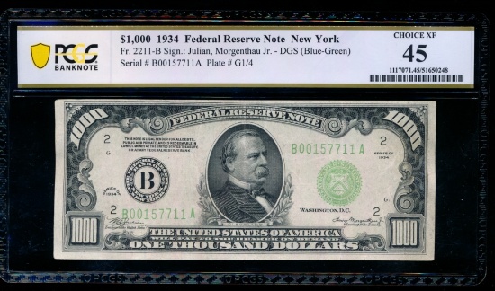 1934 $1000 New York FRN PCGS 45