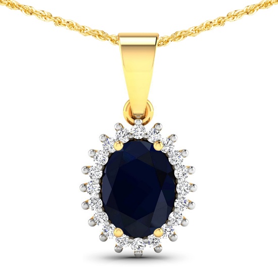 14KT Yellow Gold 1.3ctw Blue Sapphire and Diamond Pendant