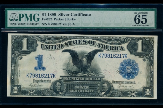 1899 $1 Black Eagle Silver Certificate PMG 65