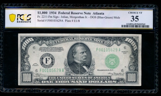 1934 $1000 Atlanta FRN PCGS 35