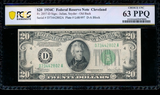 1934C $20 Cleveland FRN PCGS 63PPQ