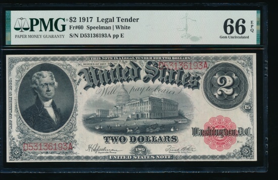 1917 $2 Legal Tender Note PMG 66EPQ