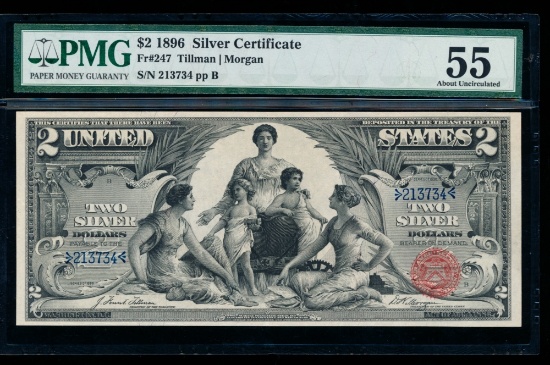 1896 $2 Educational Silver Certificate PMG 55