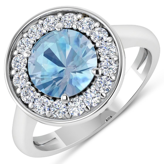 14KT White Gold 1.9ct Aquamarine and Diamond Ring