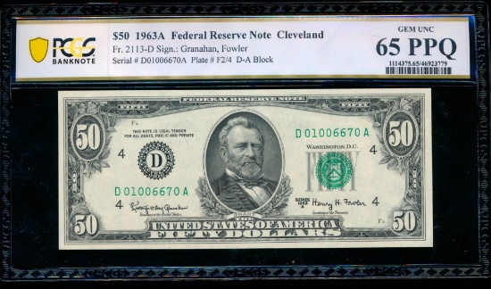 1963A $50 Cleveland FRN PCGS 65PPQ