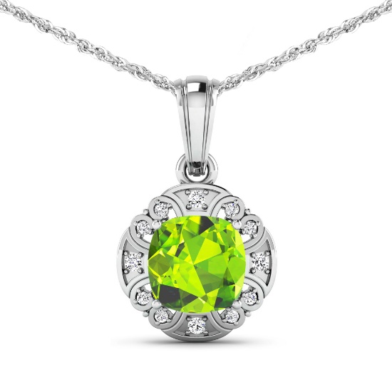 14KT White Gold 2.02ctw Peridot and Diamond Pendant