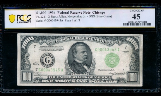 1934 $1000 Chicago FRN PCGS 45