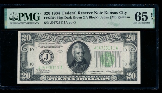 1934 $20 Kansas City FRN PMG 65EPQ