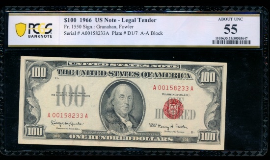 1966 $100 Legal Tender Note PCGS 55
