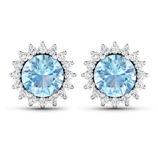 14KT White Gold 1.3ctw Aquamarine and Diamond Earrings