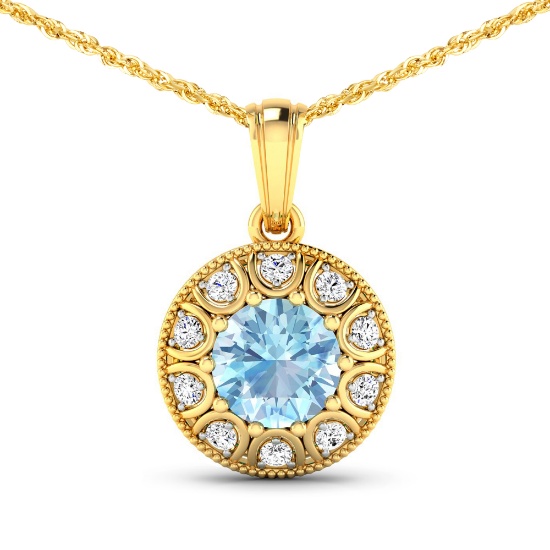 14KT Yellow Gold 1.9ctw Aquamarine and Diamond Pendant