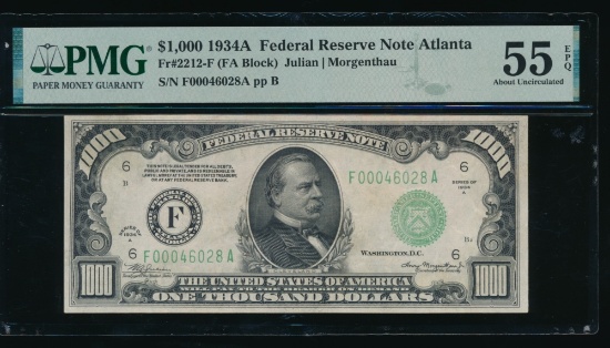 1934A $1000 Atlanta FRN PMG 55EPQ