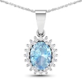 14KT White Gold 1.05ctw Aquamarine and Diamond Pendant