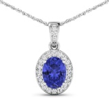 14KT White Gold 1.09ct Tanzanite and Diamond Pendant with Chain