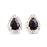 Plated 18KT Yellow Gold and Sterling Silver 2.75ctw Sapphire and Diamond Earrings