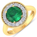 14KT Yellow Gold 1.8ct Zambian Emerald and Diamond Ring
