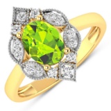 14KT Yellow Gold 1.05ctw Peridot and Diamond Ring