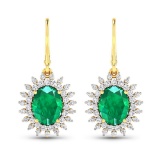 14KT Yellow Gold 3.06ctw Zambian Emerald and Diamond Earrings