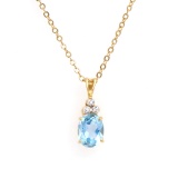 Plated 18KT Yellow Gold 4.35ctw Blue Topaz and Diamond Pendant with Chain