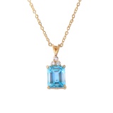 Plated 18KT Yellow Gold 5.10ctw Blue Topaz and Diamond Pendant with Chain