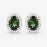 14KT Yellow Gold 1.92ctw Green Tourmaline and White Diamond Earrings