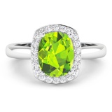 14KT White Gold 2ctw Peridot and Diamond Ring