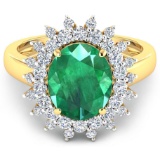 14KT Yellow Gold 3.14ct Zambian Emerald and Diamond Ring