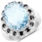 Plated Rhodium 11.93ct Blue Topaaz and Black Spinel Ring