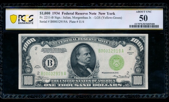 1934 $1000 New York FRN PCGS 50