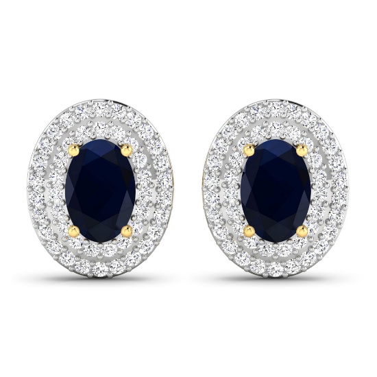 14KT Yellow Gold 1.16ctw Blue Sapphire and Diamond Earrings