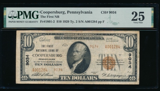 1929 $10 Coopersburg PA National PMG 25