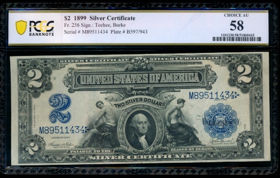 1899 $2 Mini Porthole Silver Certificate PCGS 58