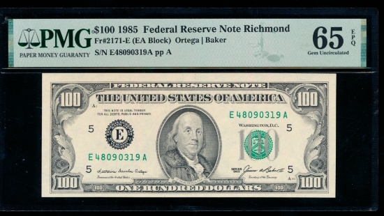 1985 $100 Richmond FRN PCGS 65PPQ