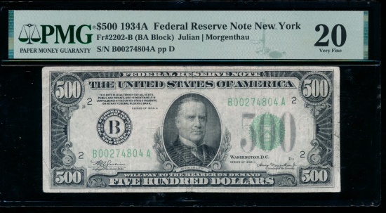 1934A $500 New York FRN PMG 20