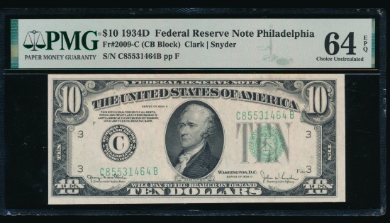 1934D $10 Philadelphia FRN PMG 64EPQ