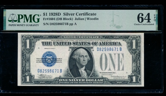 1928D $1 Silver Certificate PMG 64EPQ