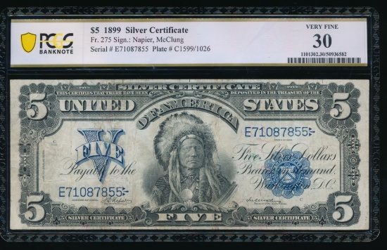 1899 $5 Chief Silver Certificate PCGS 30