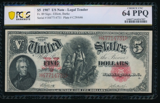 1907 $5 Legal Tender Note PCGS 64PPQ