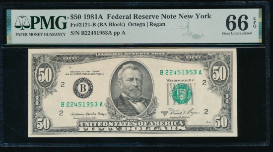 1981A $50 New York FRN PMG 66EPQ