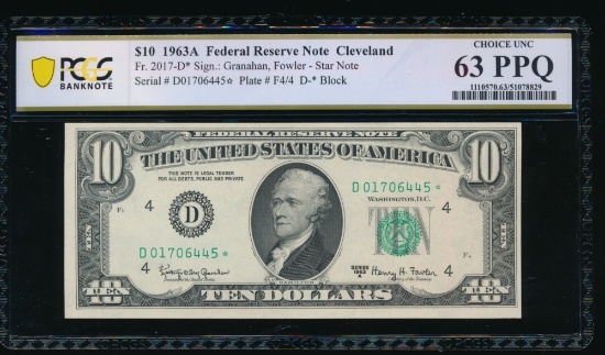 1963A $10 STAR Cleveland FRN PCGS 63PPQ