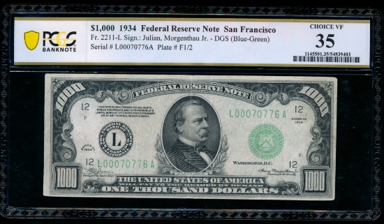 1934 $1000 San Francisco FRN PCGS 35