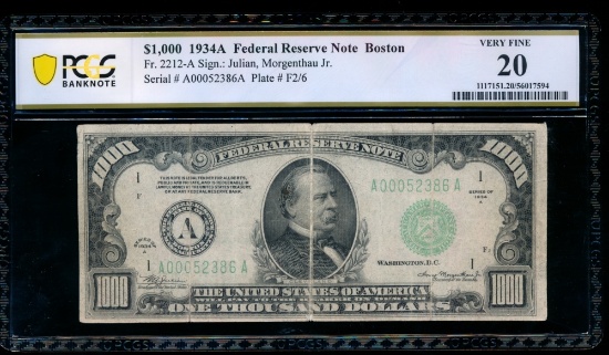 1934A $1000 Boston FRN PCGS 20