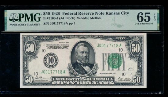 1928 $50 Kansas City FRN PMG 65EPQ