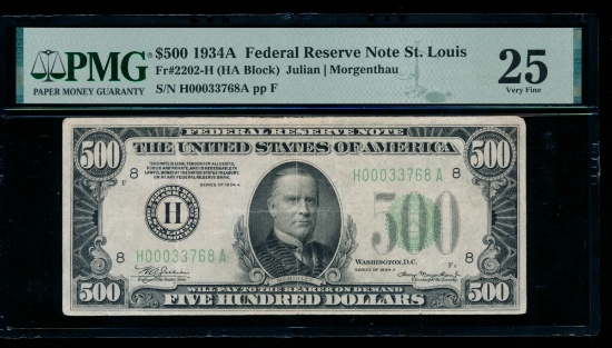 1934A $500 St Louis FRN PMG 25