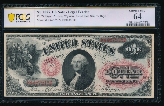 1875 $1 Legal Tender Note PMG 64