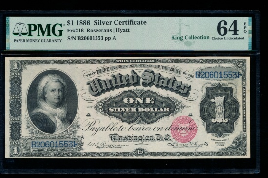 1886 $1 Martha Washington Silver Certificate PMG 64EPQ