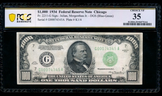 1934 $1000 Chicago FRN PCGS 35