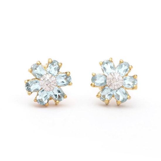 Plated 18KT Yellow Gold 2.02cts Blue Topaz and Diamond Earrings