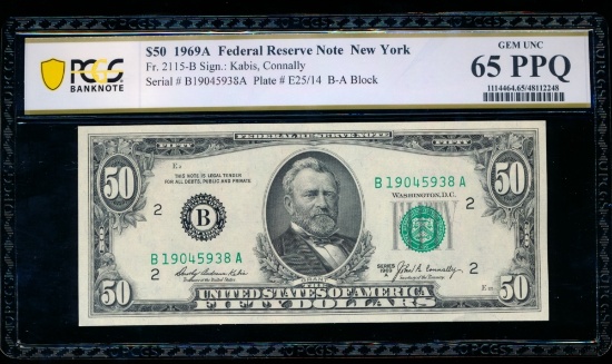 1969A $50 New York FRN PCGS 65PPQ