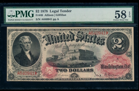 1878 $2 Legal Tender Note PMG 58EPQ